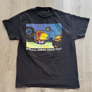 Black Graphic T-Shirt with SpongeBob Print